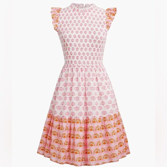J. Crew Factory Ruffle Sleeve Ruched Floral Pattern Colorful Mini Dress. XS. NEW - Picture 1 of 12